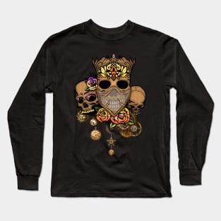 Steampunk skulls with flowers Long Sleeve T-Shirt